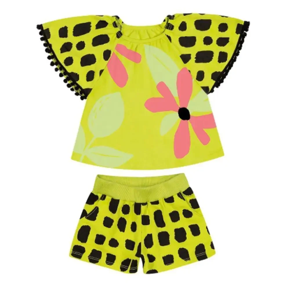 NWT Nanai Girls Green/Black Blouse And Shorts Set Size 3